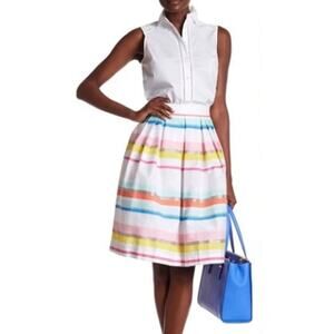 Kate Spade New York Multicolor Ribbon Stripe Pleated Skirt 4 AS IS